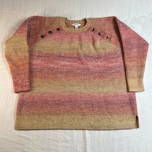 Market & Spruce‎ Ombre Stripe Sweater 1X Button Shoulder Preppy